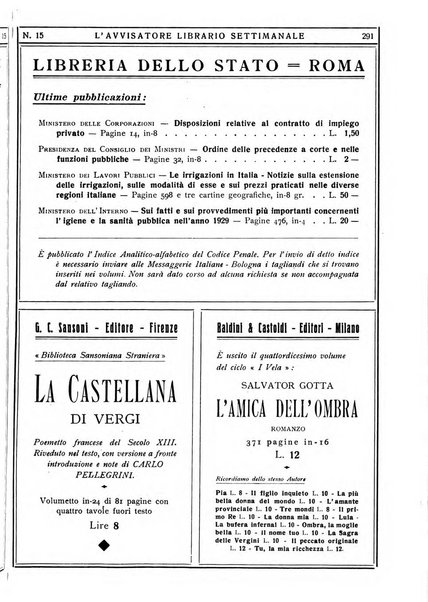 L'avvisatore librario settimanale bollettino bibliografico