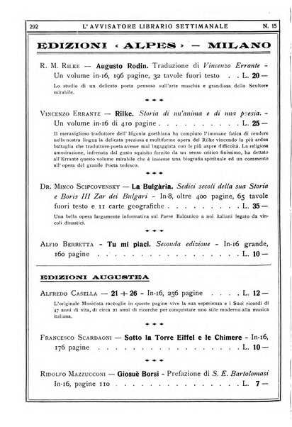 L'avvisatore librario settimanale bollettino bibliografico