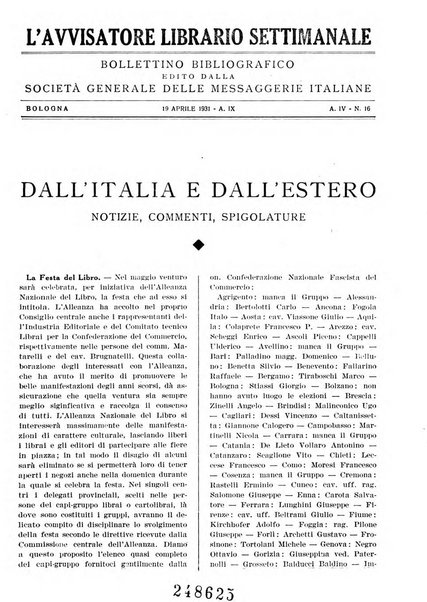 L'avvisatore librario settimanale bollettino bibliografico