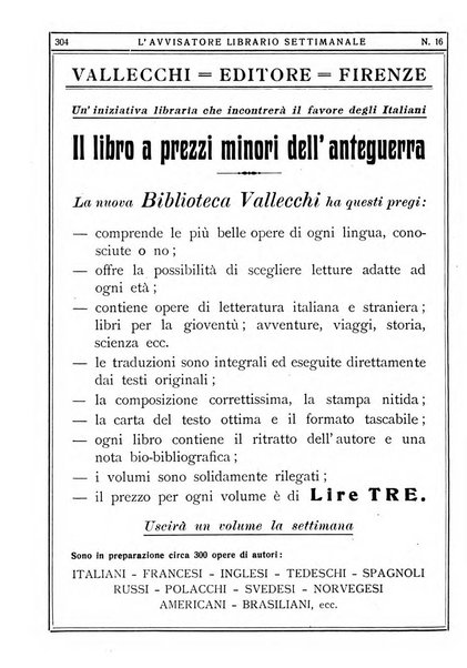 L'avvisatore librario settimanale bollettino bibliografico