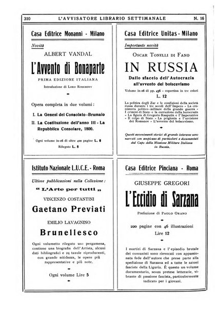 L'avvisatore librario settimanale bollettino bibliografico