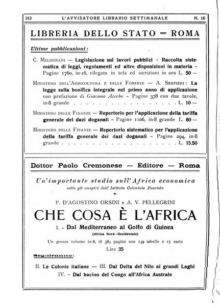 L'avvisatore librario settimanale bollettino bibliografico