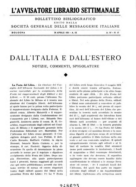 L'avvisatore librario settimanale bollettino bibliografico