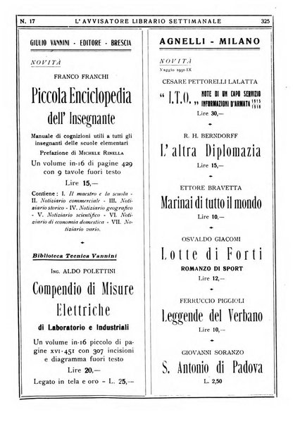 L'avvisatore librario settimanale bollettino bibliografico