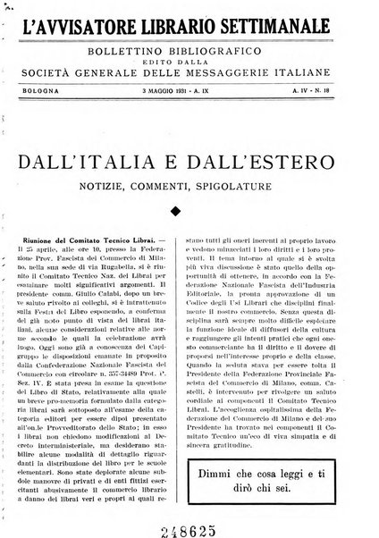 L'avvisatore librario settimanale bollettino bibliografico