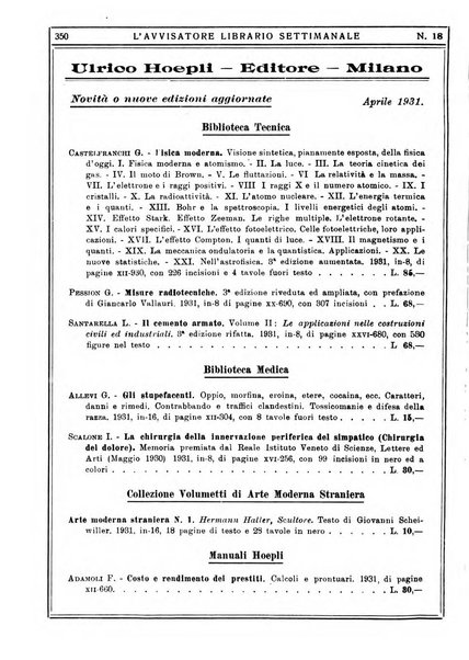 L'avvisatore librario settimanale bollettino bibliografico