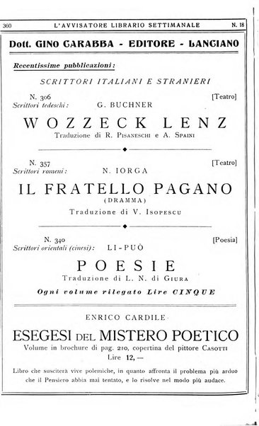 L'avvisatore librario settimanale bollettino bibliografico