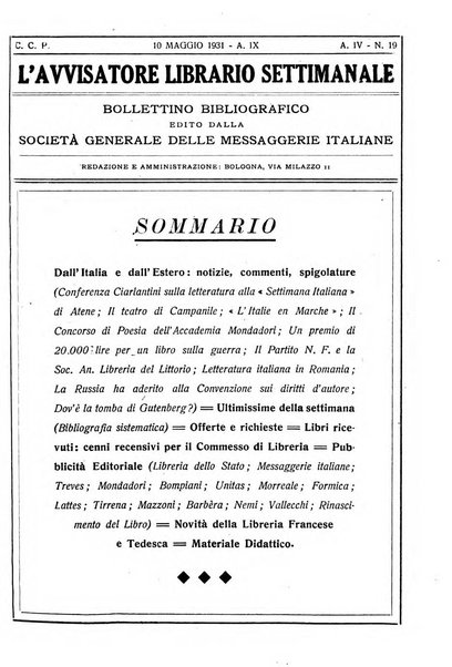 L'avvisatore librario settimanale bollettino bibliografico