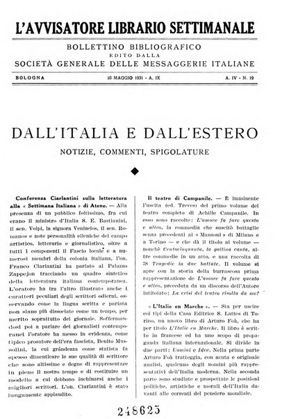 L'avvisatore librario settimanale bollettino bibliografico