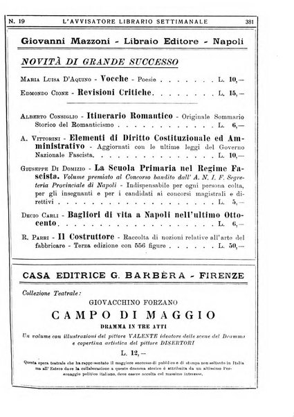 L'avvisatore librario settimanale bollettino bibliografico