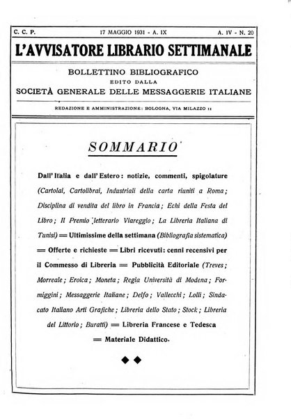 L'avvisatore librario settimanale bollettino bibliografico