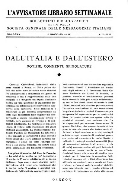 L'avvisatore librario settimanale bollettino bibliografico