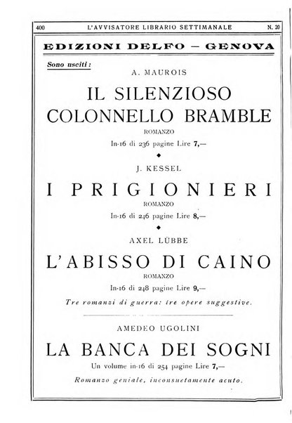 L'avvisatore librario settimanale bollettino bibliografico