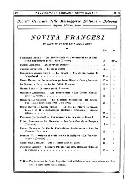 L'avvisatore librario settimanale bollettino bibliografico