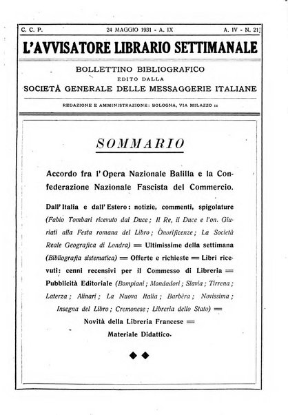 L'avvisatore librario settimanale bollettino bibliografico