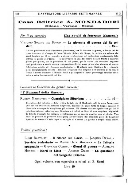 L'avvisatore librario settimanale bollettino bibliografico