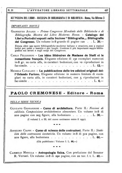 L'avvisatore librario settimanale bollettino bibliografico