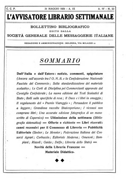 L'avvisatore librario settimanale bollettino bibliografico