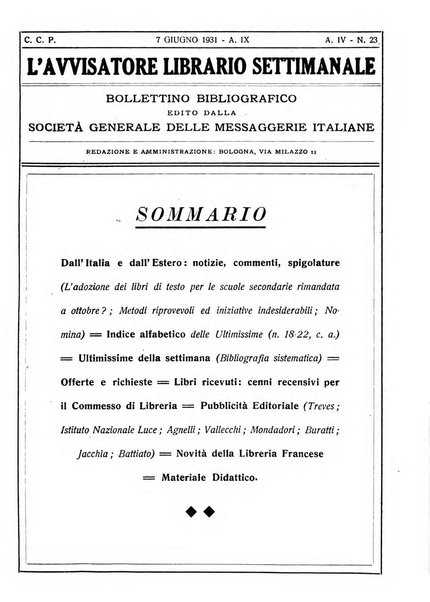 L'avvisatore librario settimanale bollettino bibliografico