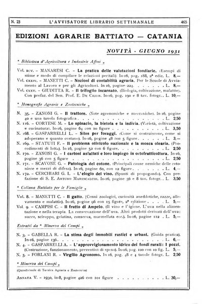 L'avvisatore librario settimanale bollettino bibliografico