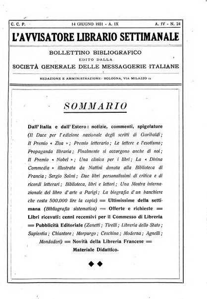 L'avvisatore librario settimanale bollettino bibliografico