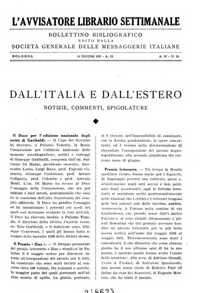 L'avvisatore librario settimanale bollettino bibliografico