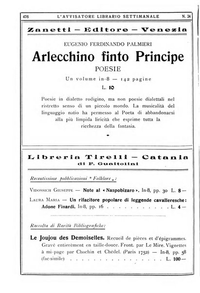 L'avvisatore librario settimanale bollettino bibliografico