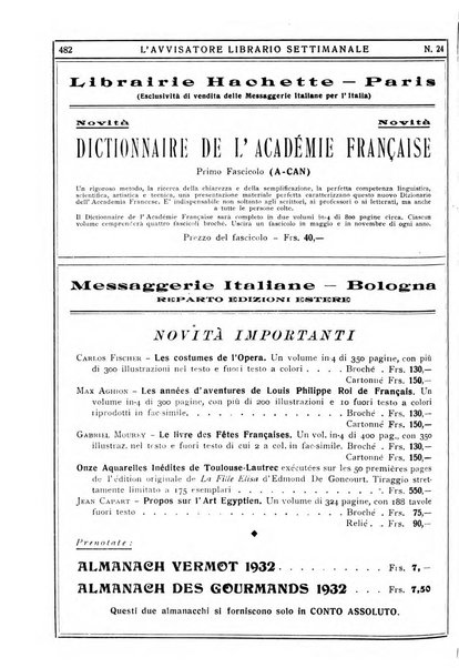 L'avvisatore librario settimanale bollettino bibliografico