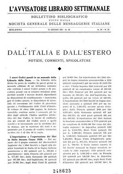 L'avvisatore librario settimanale bollettino bibliografico