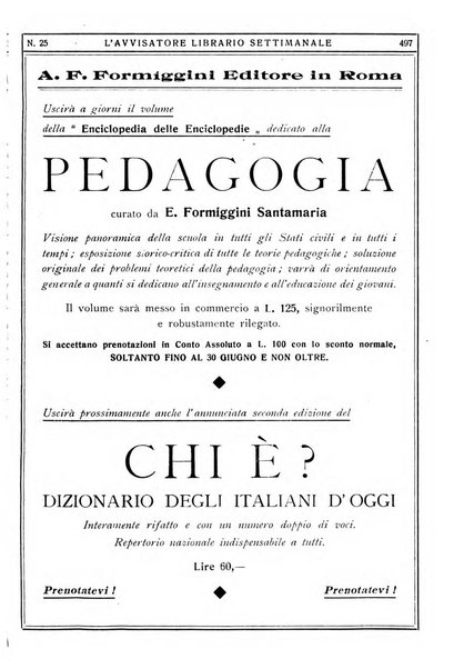 L'avvisatore librario settimanale bollettino bibliografico