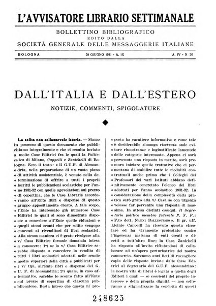 L'avvisatore librario settimanale bollettino bibliografico