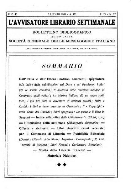 L'avvisatore librario settimanale bollettino bibliografico