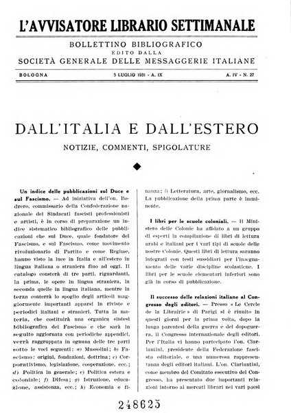 L'avvisatore librario settimanale bollettino bibliografico