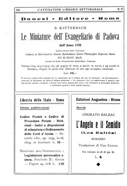 L'avvisatore librario settimanale bollettino bibliografico