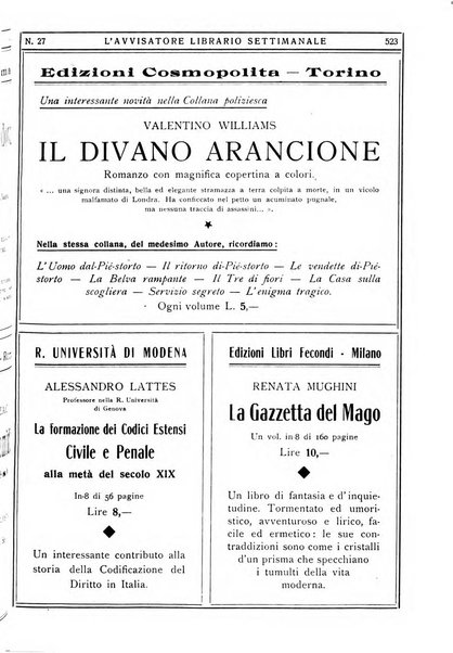 L'avvisatore librario settimanale bollettino bibliografico