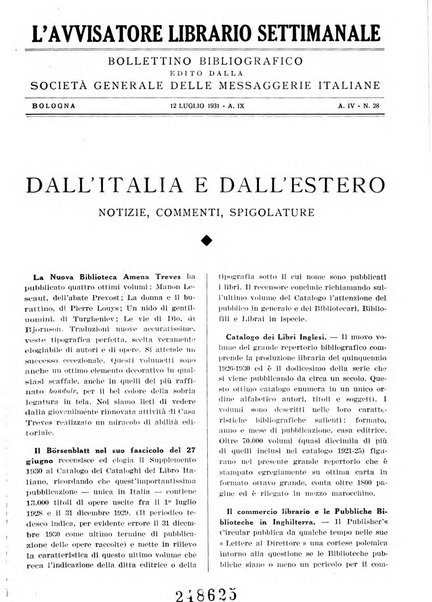 L'avvisatore librario settimanale bollettino bibliografico