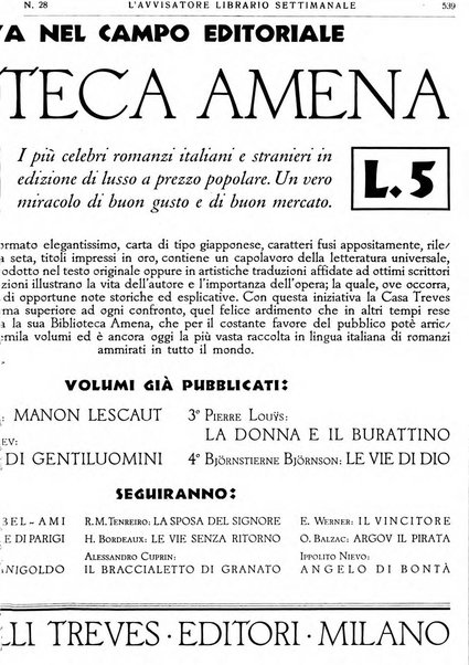 L'avvisatore librario settimanale bollettino bibliografico