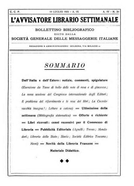 L'avvisatore librario settimanale bollettino bibliografico