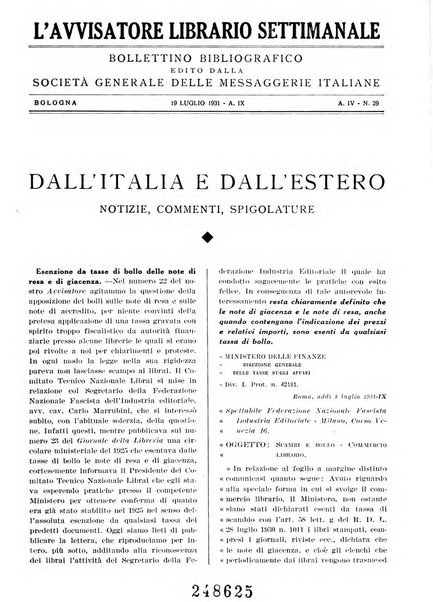 L'avvisatore librario settimanale bollettino bibliografico