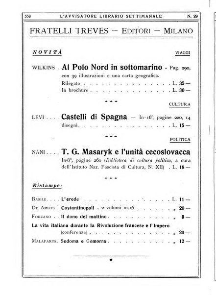 L'avvisatore librario settimanale bollettino bibliografico