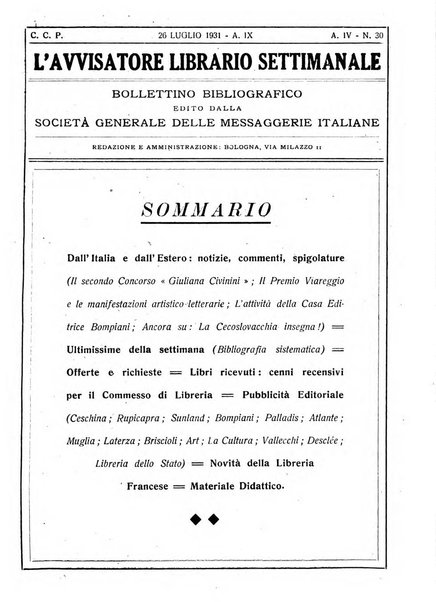 L'avvisatore librario settimanale bollettino bibliografico