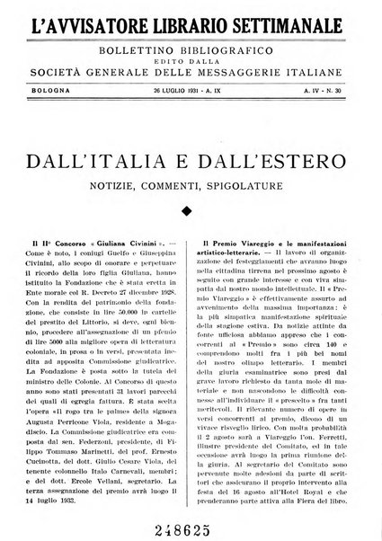 L'avvisatore librario settimanale bollettino bibliografico