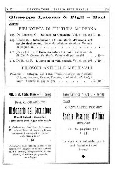 L'avvisatore librario settimanale bollettino bibliografico