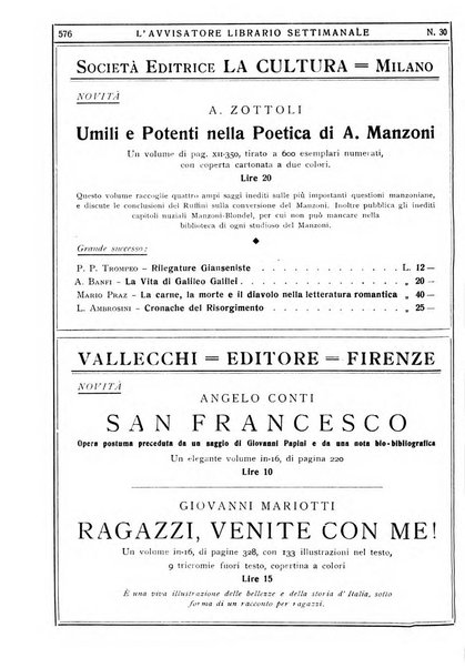 L'avvisatore librario settimanale bollettino bibliografico