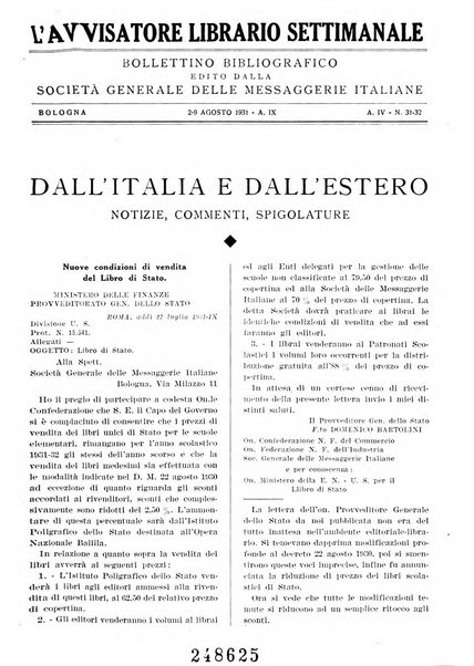 L'avvisatore librario settimanale bollettino bibliografico