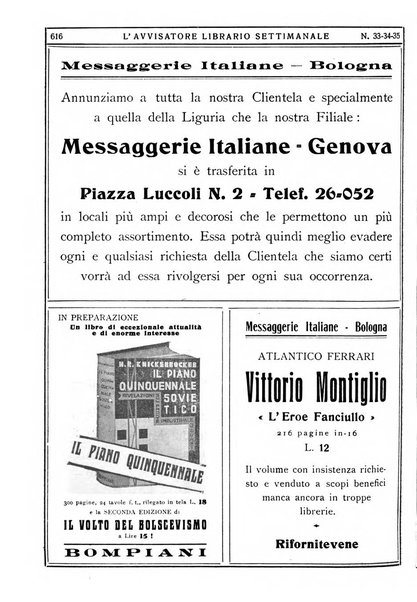 L'avvisatore librario settimanale bollettino bibliografico