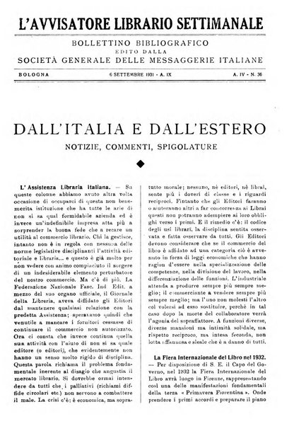 L'avvisatore librario settimanale bollettino bibliografico