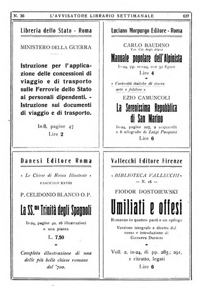 L'avvisatore librario settimanale bollettino bibliografico