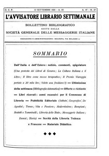 L'avvisatore librario settimanale bollettino bibliografico