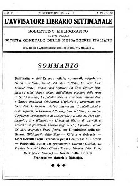 L'avvisatore librario settimanale bollettino bibliografico